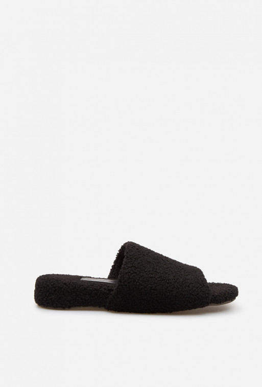 Carol black fur home slippers
