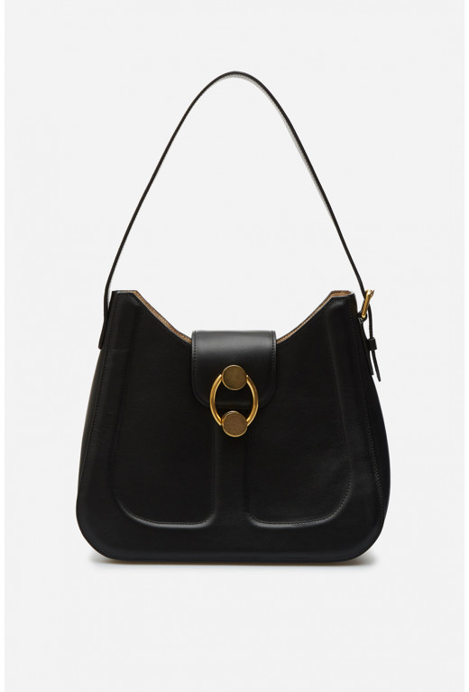 Nancy black textured leather
hobo bag /gold/