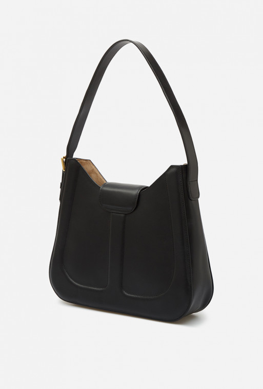 Nancy black textured leather
hobo bag /gold/
