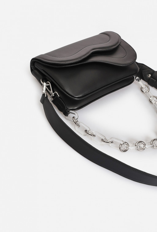 Saddle bag 2 RS black matte leather cross body /silver/