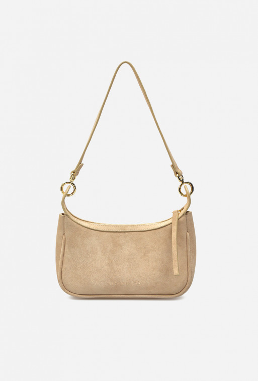 Gia beige suede-leather
baguette bag /gold/