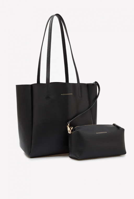 Matilda mini black matte leather shopper bag /gold/
