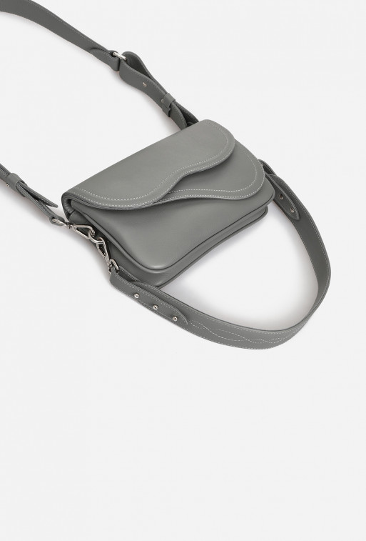 Saddle bag 2 gray leather cross body /silver/