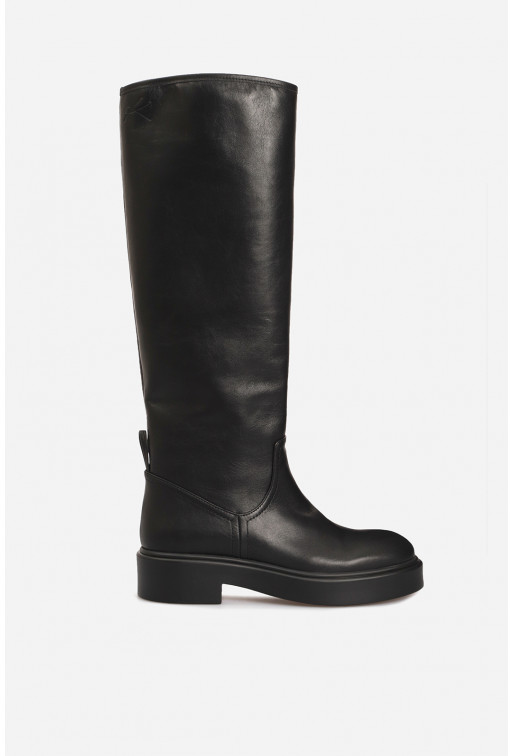 Melanie black leather knee boots