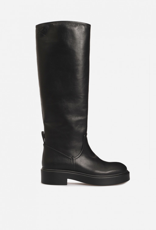 Melanie black leather knee boots