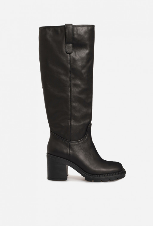 Marta black leather knee boots