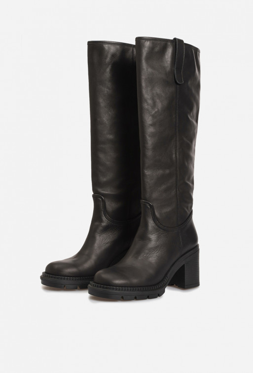 Marta black leather knee boots