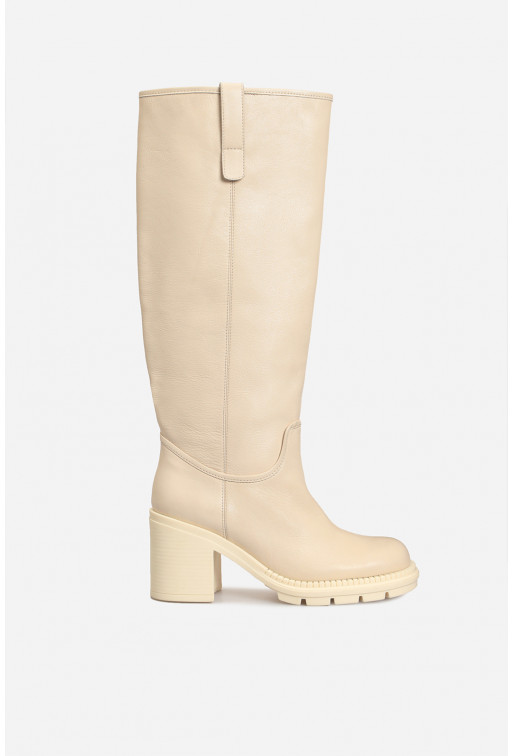 Marta beige leather knee boots