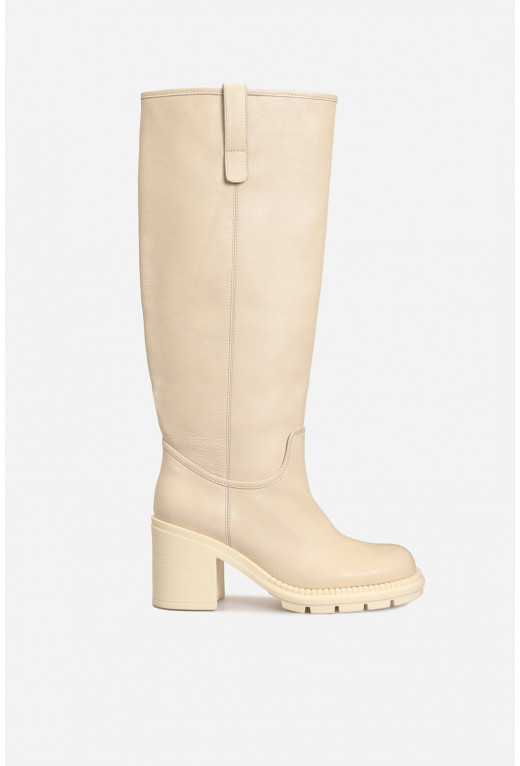 Marta beige leather knee boots