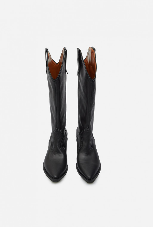 Nina black leather cowboy boots