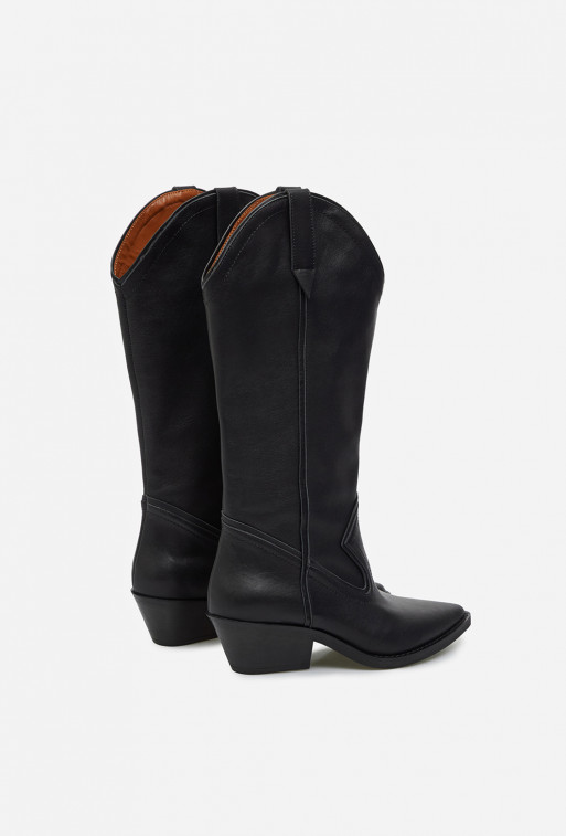 Nina black leather cowboy boots