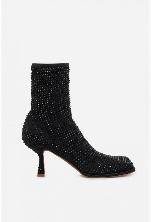 Blanca crystal black stretch ankle boots