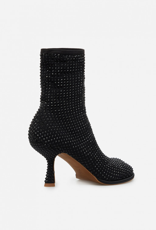 Blanca crystal black stretch ankle boots