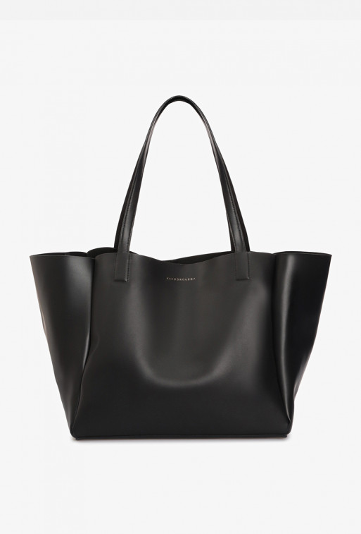 Matilda black matte leather shopper bag /silver/
