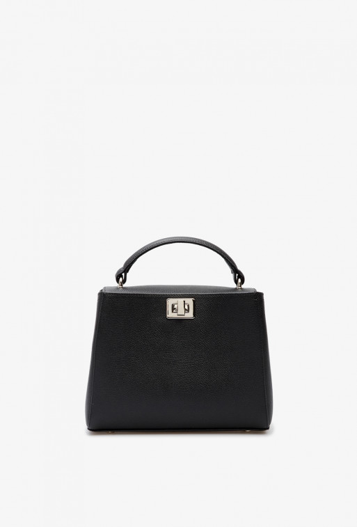 Erna mini black leather bag /silver/
