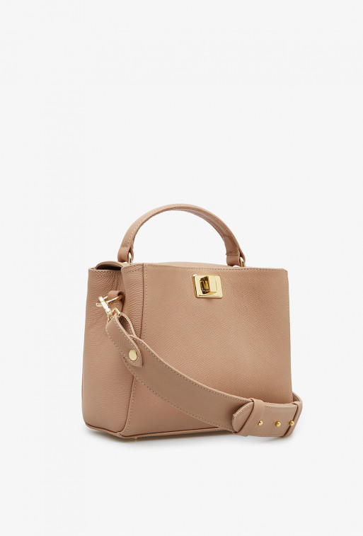 Erna mini beige leather bag /gold/