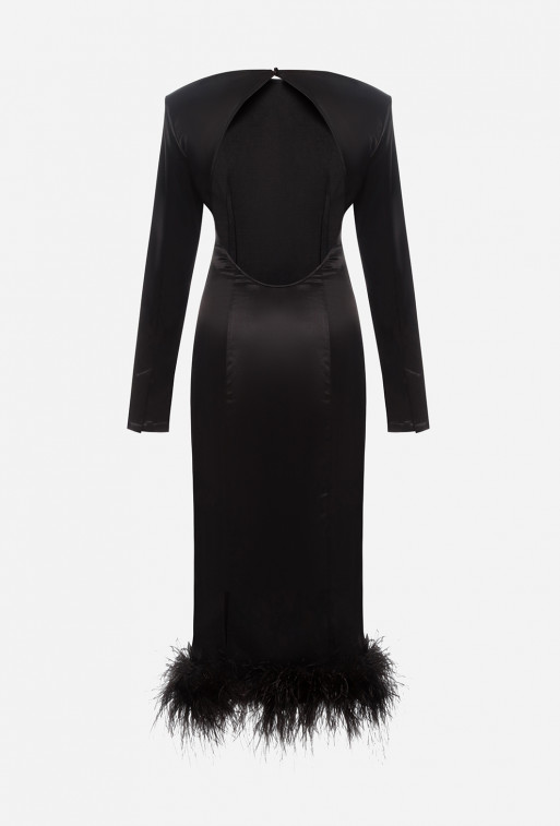 Black midi dress with feathers