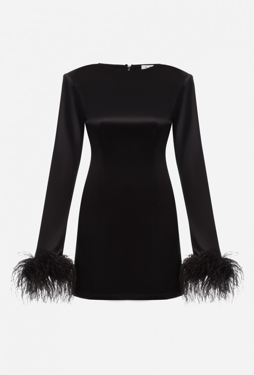 Black mini dress with feathers