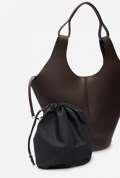 Khrystia brown leather shopper bag /silver/