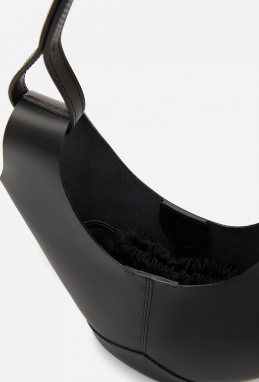 Khrystia mini black matte leather shopper bag /silver/