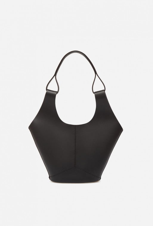 Khrystia mini black matte leather shopper bag /silver/