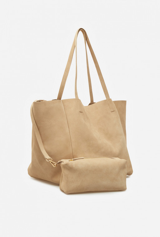 Matilda beige suede-leather
shopper bag /gold/