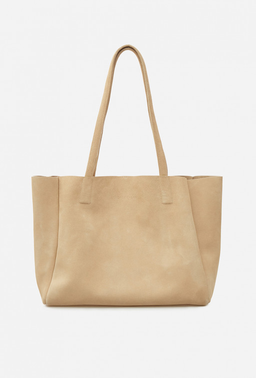 Matilda mini beige suede-leather shopper bag /gold/