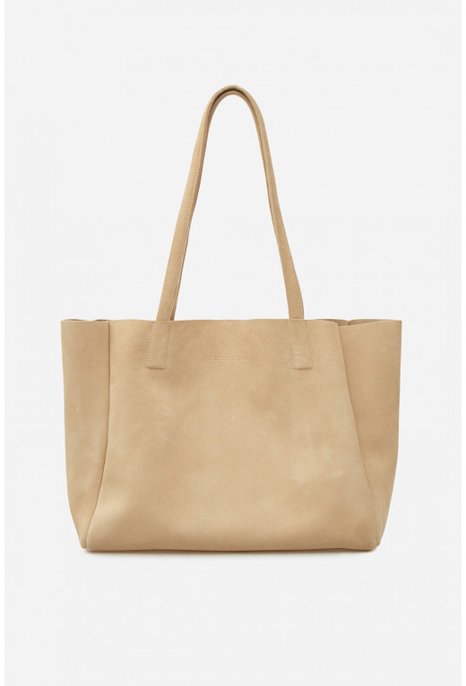 Matilda mini beige suede-leather shopper bag /gold/