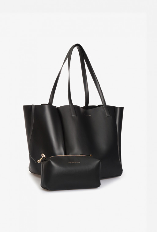 Matilda black matte leather shopper bag /gold/
