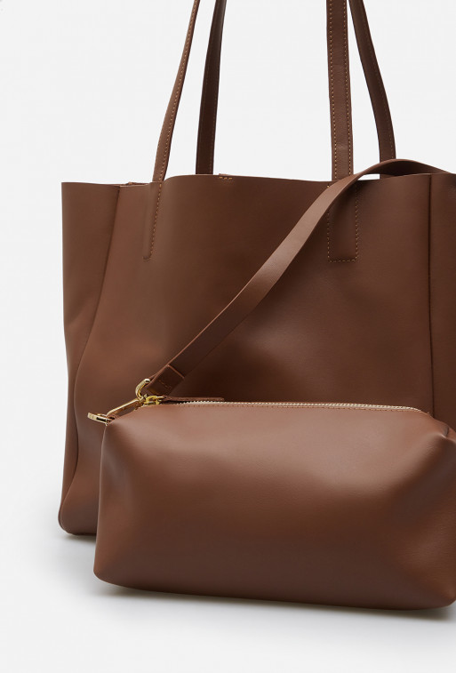 Matilda mini brown leather shopper bag /gold/