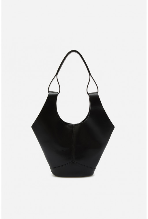 Khrystia mini black leather shopper bag /silver/