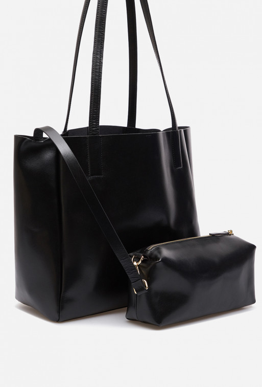 Matilda mini black leather shopper bag /gold/
