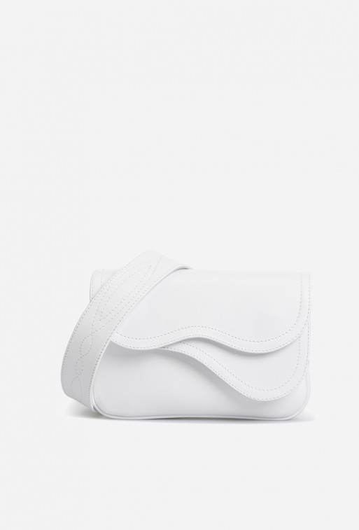 Saddle bag mini white leather crossbody bag /silver/