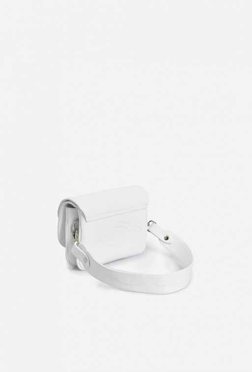 Saddle bag mini white leather crossbody bag /silver/