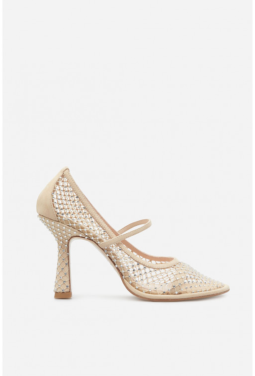 Jerry beige leather with Swarovski crystals pumps