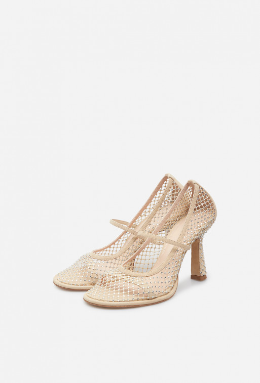 Jerry beige leather with Swarovski crystals pumps