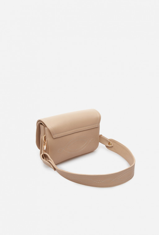 Saddle bag mini beige leather crossbody bag /gold/