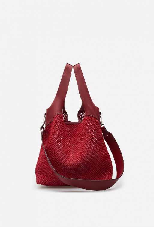 Parcel red textile shopper bag /silver/