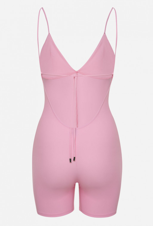 Pink jumpsuit with cycling shorts