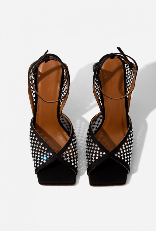 Whitney black textile sandals with Swarovski crystals