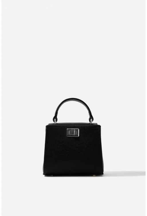 Erna micro black leather
city bag /silver/