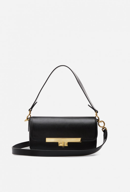 Harper black leather
baguette bag /gold/