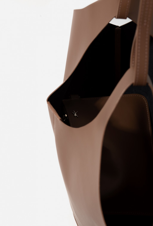 Khrystia dark-brown leather shopper bag /silver/