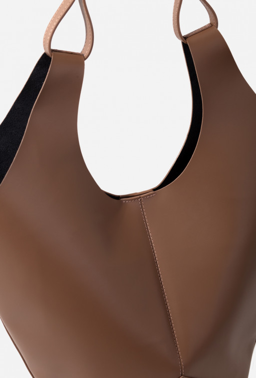 Khrystia dark-brown leather shopper bag /silver/