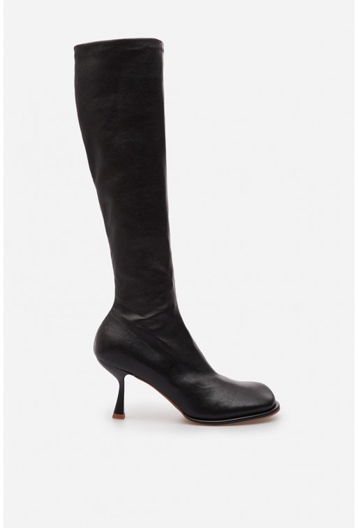 Kaya black leather knee boots