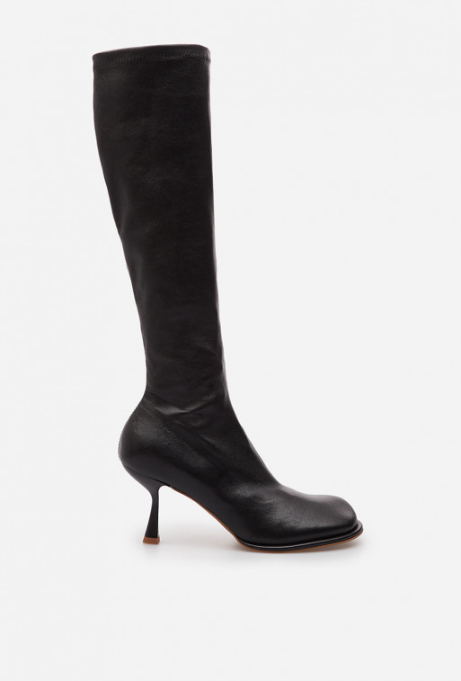 Kaya black leather knee boots