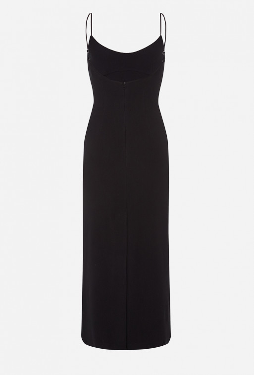 A black maxi dress with thin straps