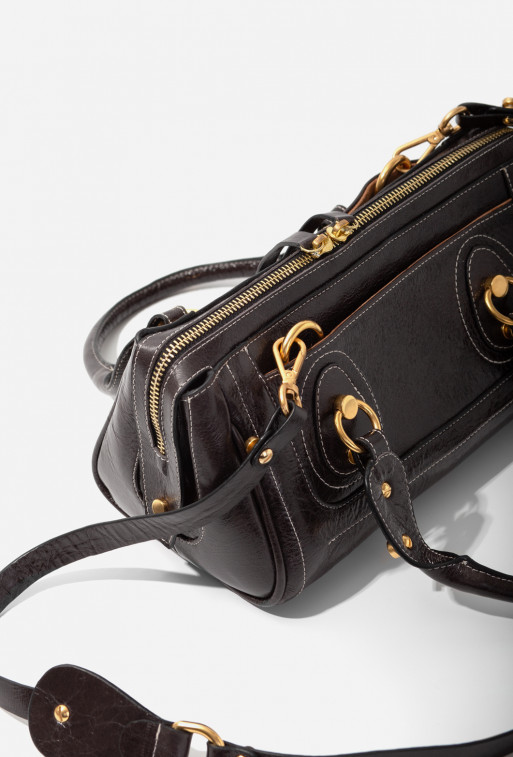 Donna dark brown leather bag /gold/
