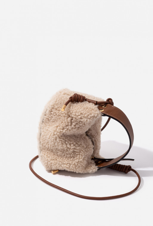 Selma Micro Fur shoulder bag with brown leather strap /gold/
