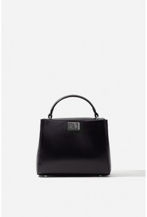 Erna mini leather bag in blackberry color /silver/